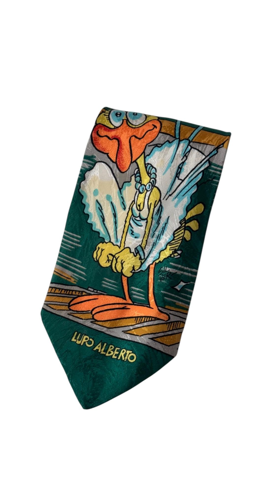 Vintage 1994 Lupo Alberto Silk Tie – Italian Pop Culture by Silver in vendita 4