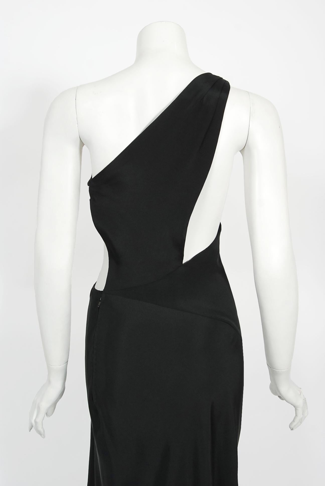 Vintage 1994 Philippe Venet Couture Black Silk Asymmetric Cut Out Bias-Cut Gown For Sale 8