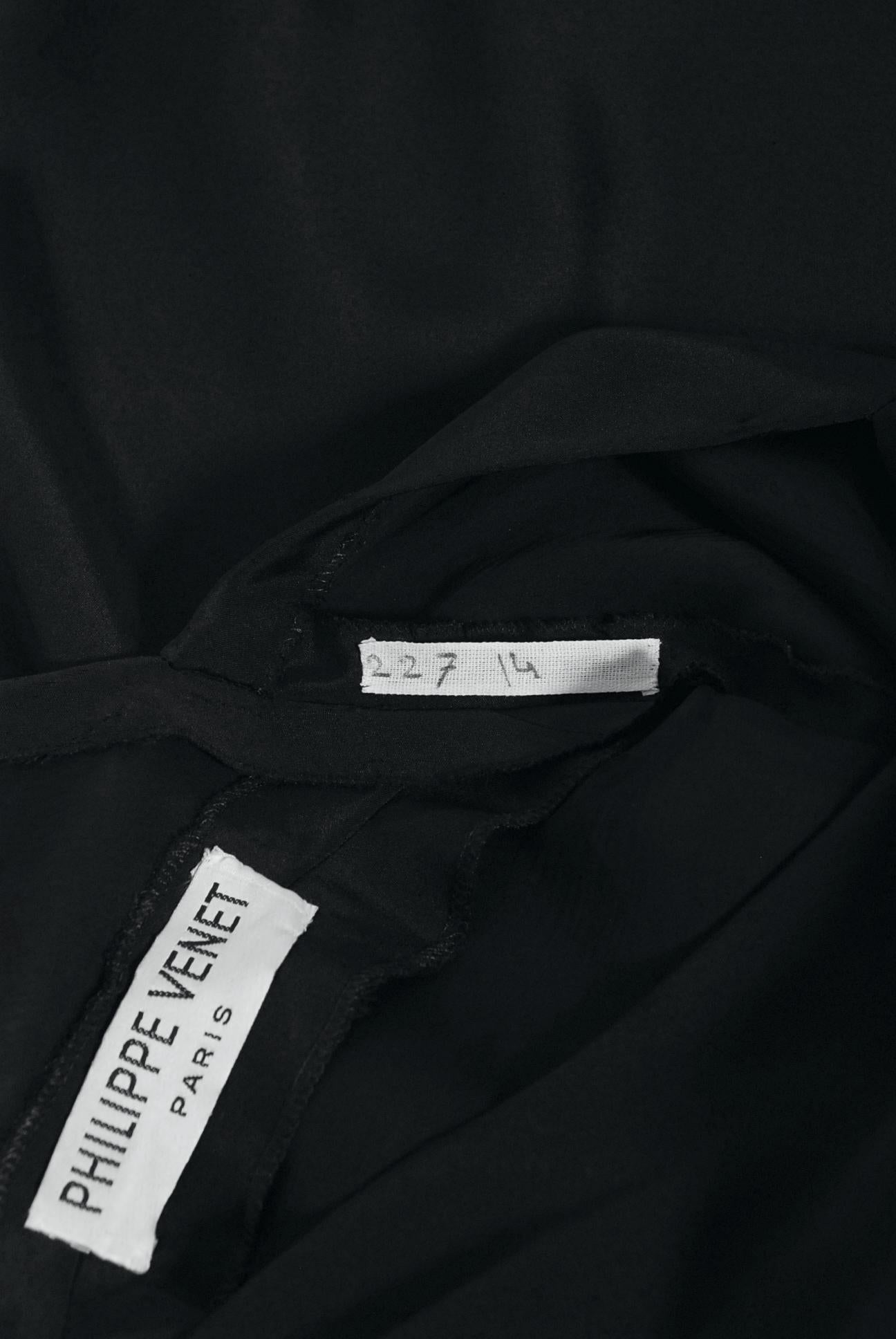 Vintage 1994 Philippe Venet Couture Black Silk Asymmetric Cut Out Bias-Cut Gown For Sale 9