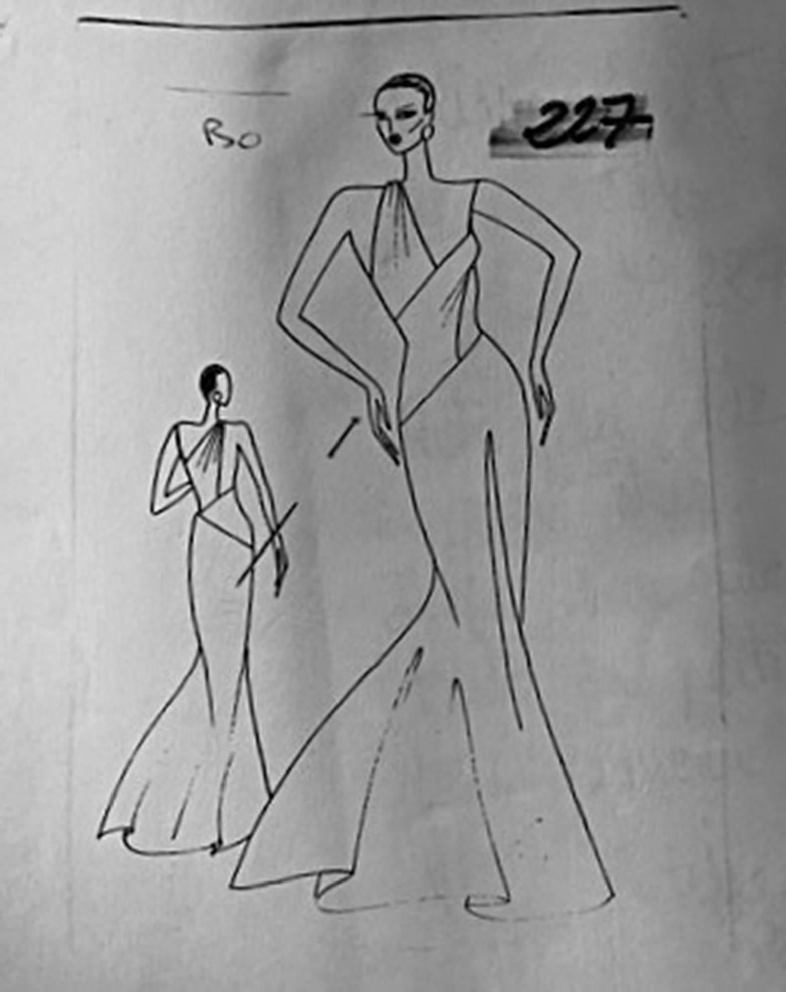 Vintage 1994 Philippe Venet Couture Black Silk Asymmetric Cut Out Bias-Cut Gown For Sale 4