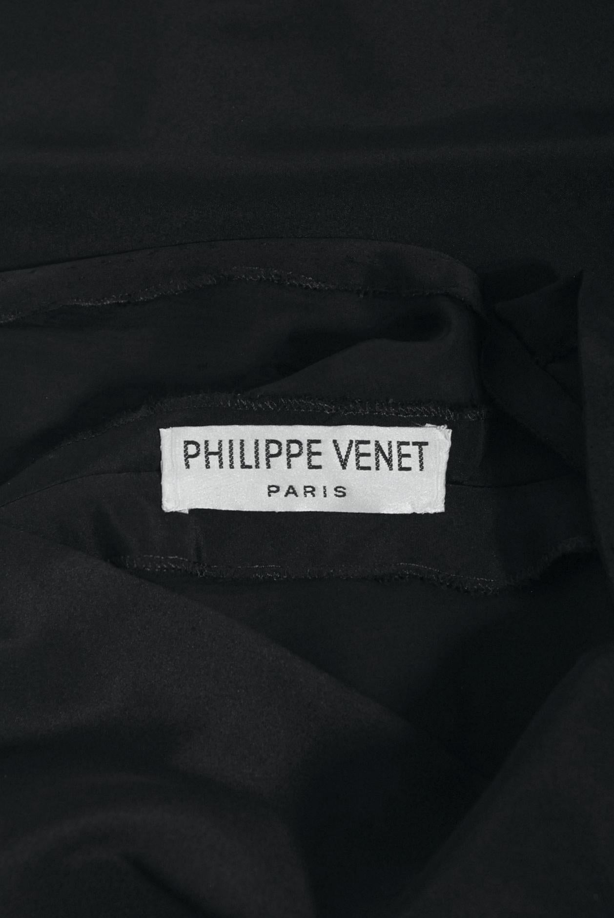 Vintage 1994 Philippe Venet Couture Black Silk Asymmetric Cut Out Bias-Cut Gown For Sale 10