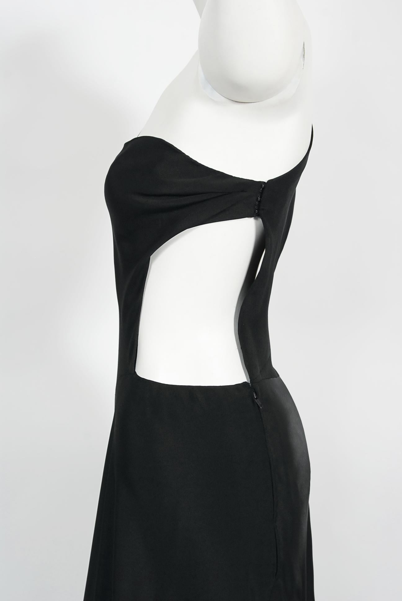 Vintage 1994 Philippe Venet Couture Black Silk Asymmetric Cut Out Bias-Cut Gown For Sale 3