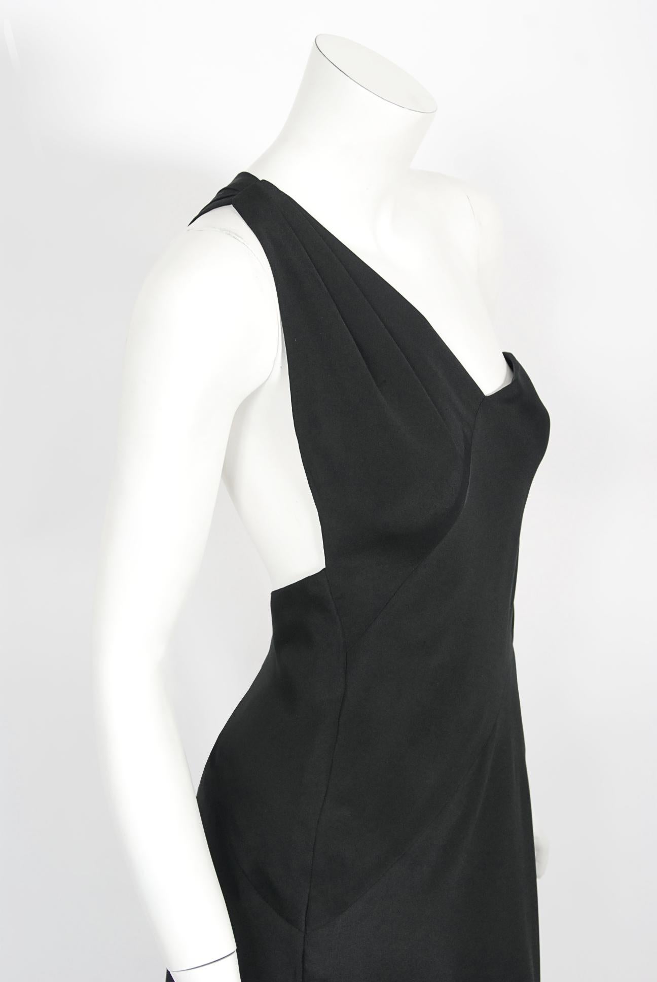 Vintage 1994 Philippe Venet Couture Black Silk Asymmetric Cut Out Bias-Cut Gown For Sale 6