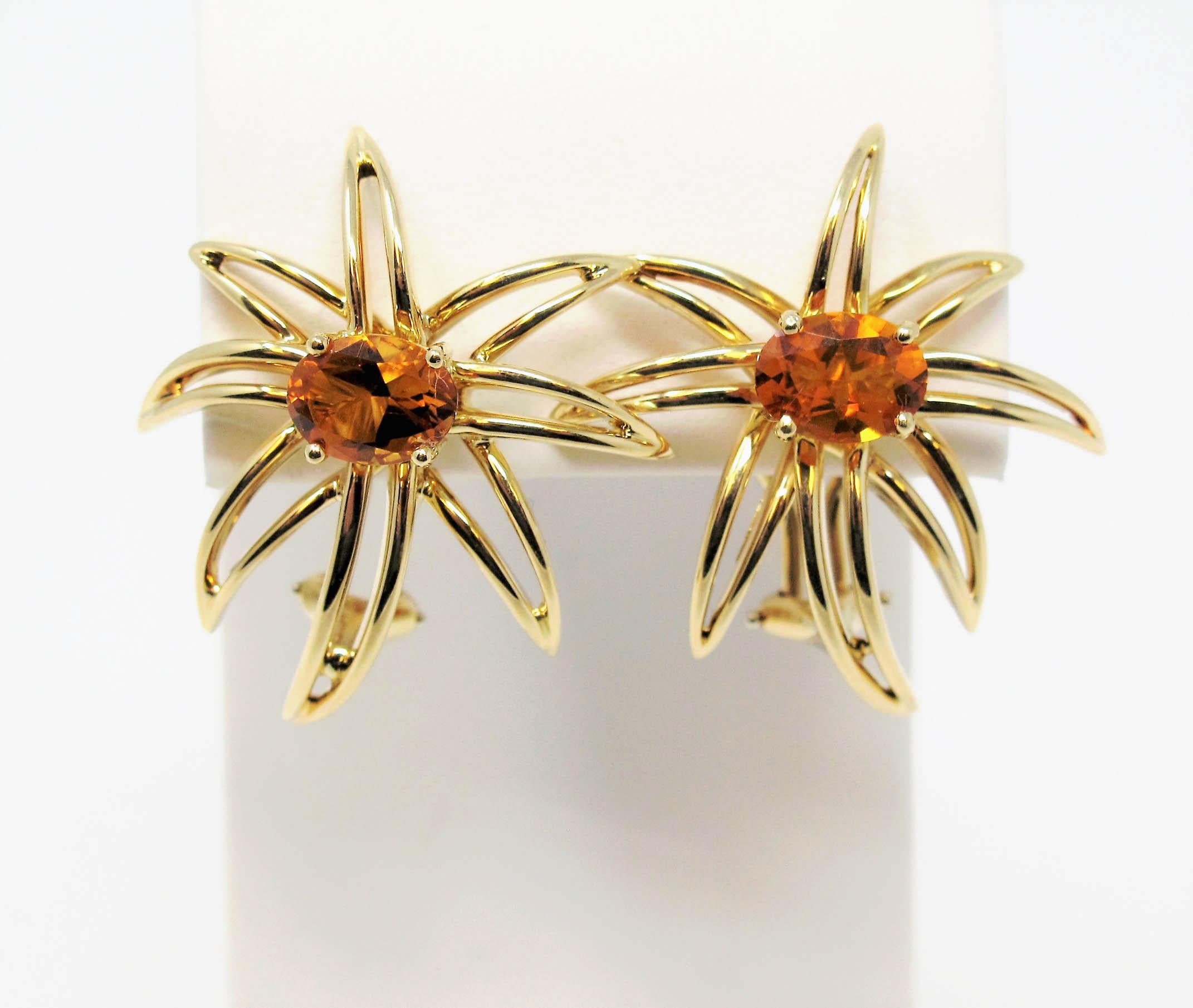 Oval Cut Vintage 1994 Tiffany & Co. Citrine 'Fireworks' Earrings in 18 Karat Yellow Gold