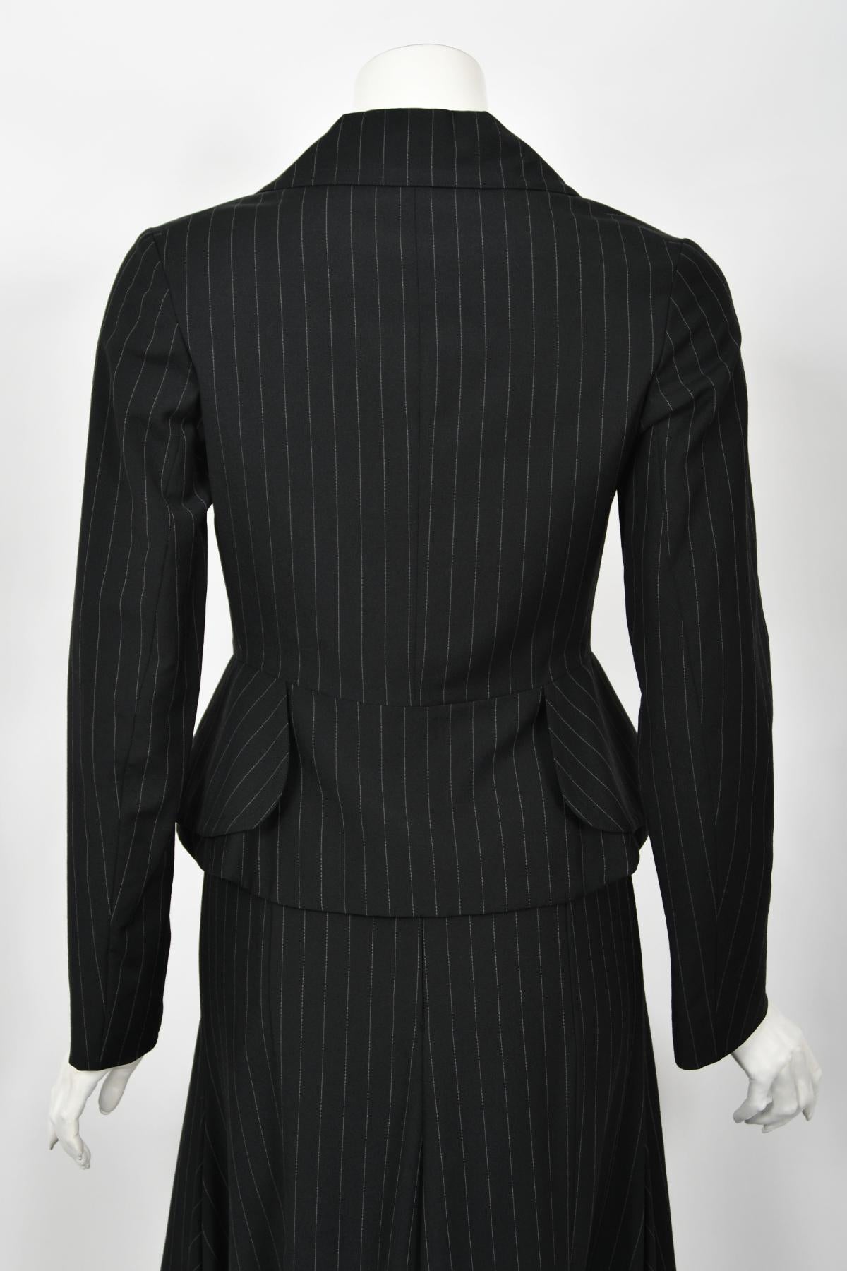 Archival 1994 Vivienne Westwood Pinstripe Wool Jacket and High-Low Trained Skirt For Sale 14