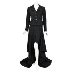 Retro Archival 1994 Vivienne Westwood Pinstripe Wool Jacket and High-Low Trained Skirt