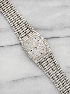 Vintage 1995 Audemars Piguet Bamboo 18K WG Pave Diamond Sapphire Quartz 27mm