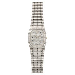 Vintage 1995 Audemars Piguet Bamboo 18K WG Pave Diamond Sapphire Quartz 27mm