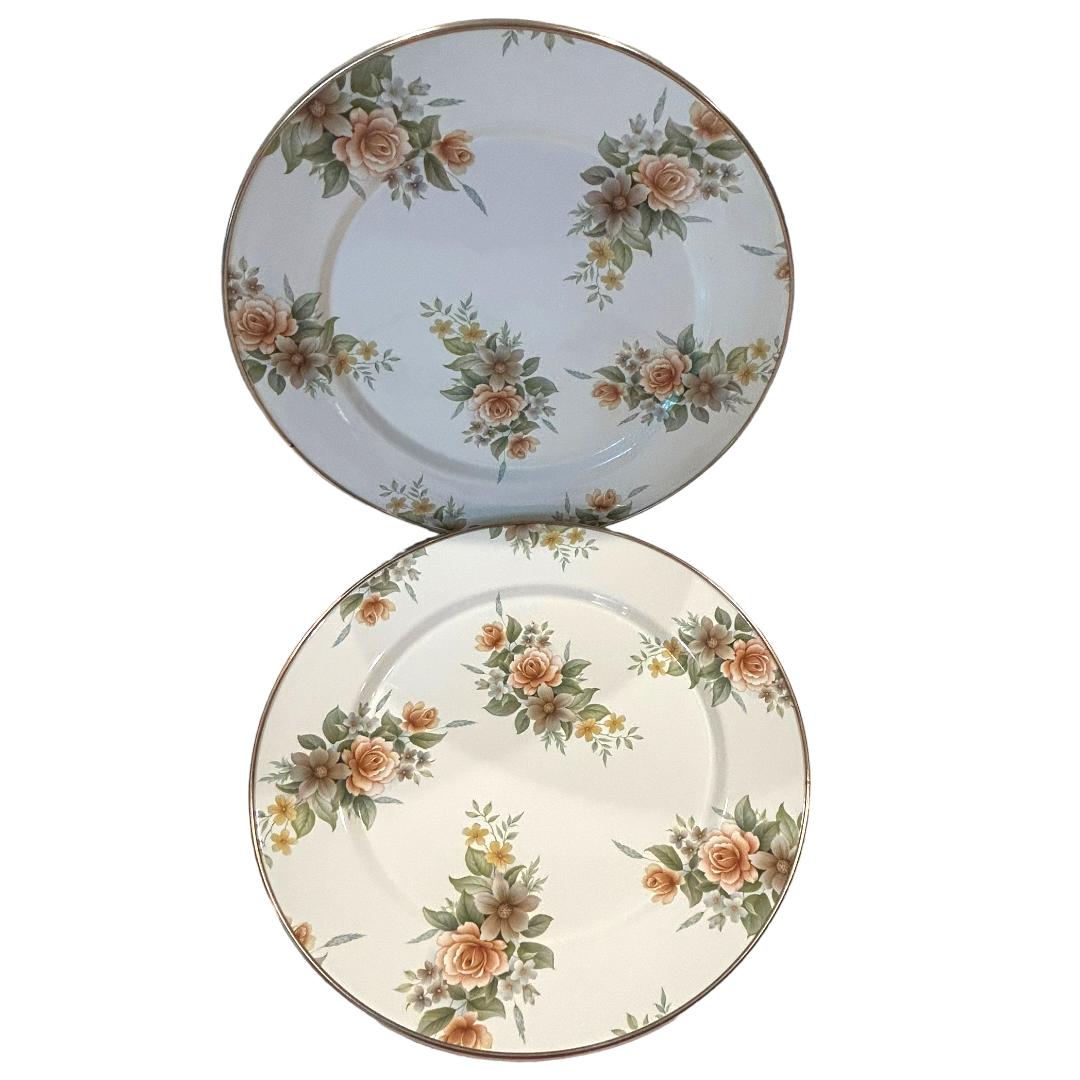 Vintage 1995 Camp MacKenzie-Childs Floral Plates / Chargers ~ 12” (Pair) For Sale