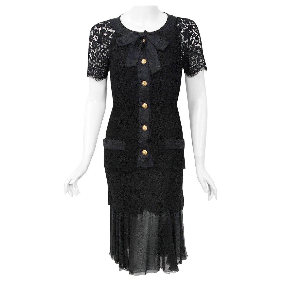 Vintage Chanel 1995C Lace Trim Pleated Uniform Dress – Recess