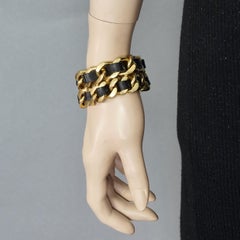 Vintage 1995 CHANEL Double Leather Chain Cuff Bracelet