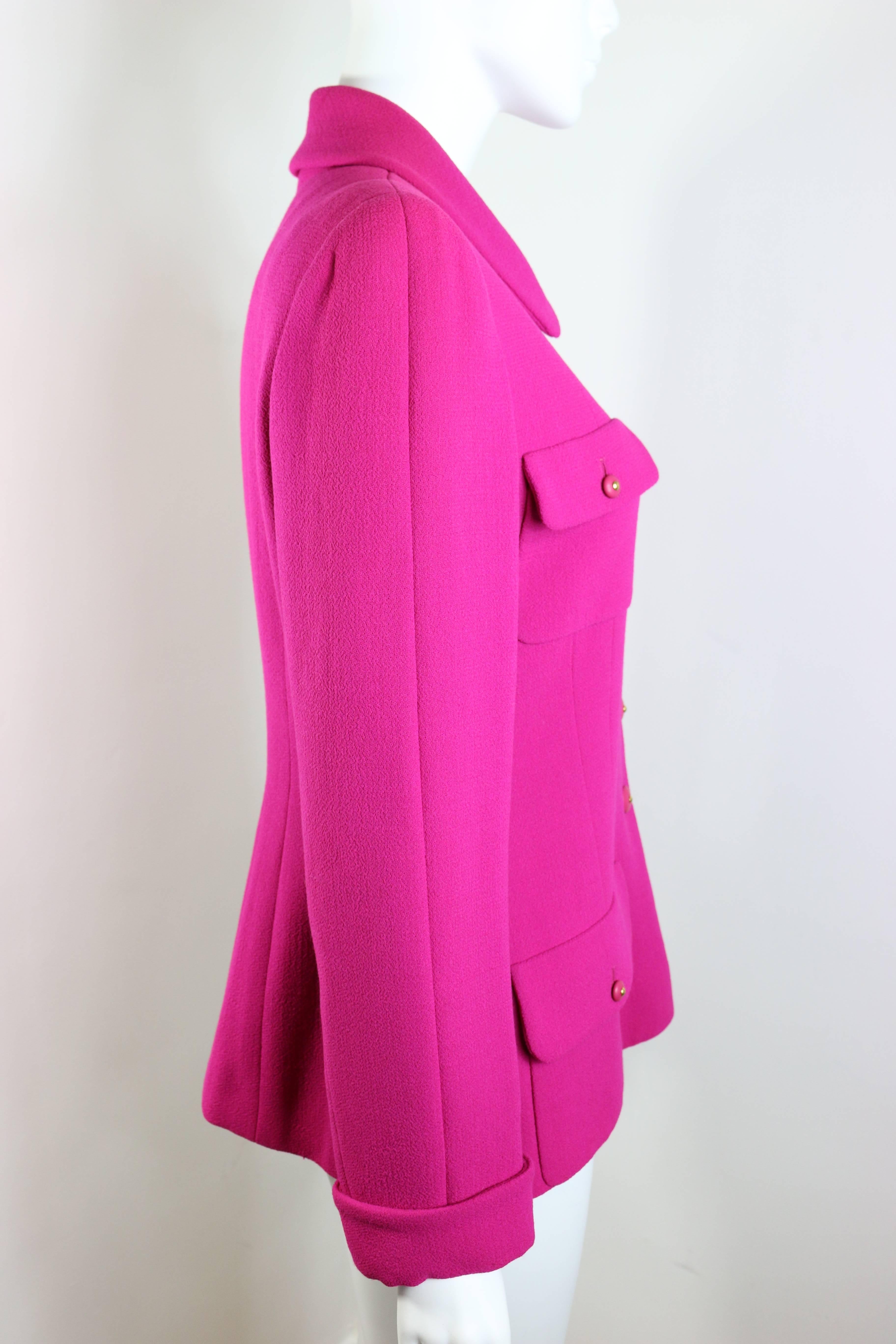 Chanel Fuchsia Wool Jacket  In New Condition For Sale In Sheung Wan, HK