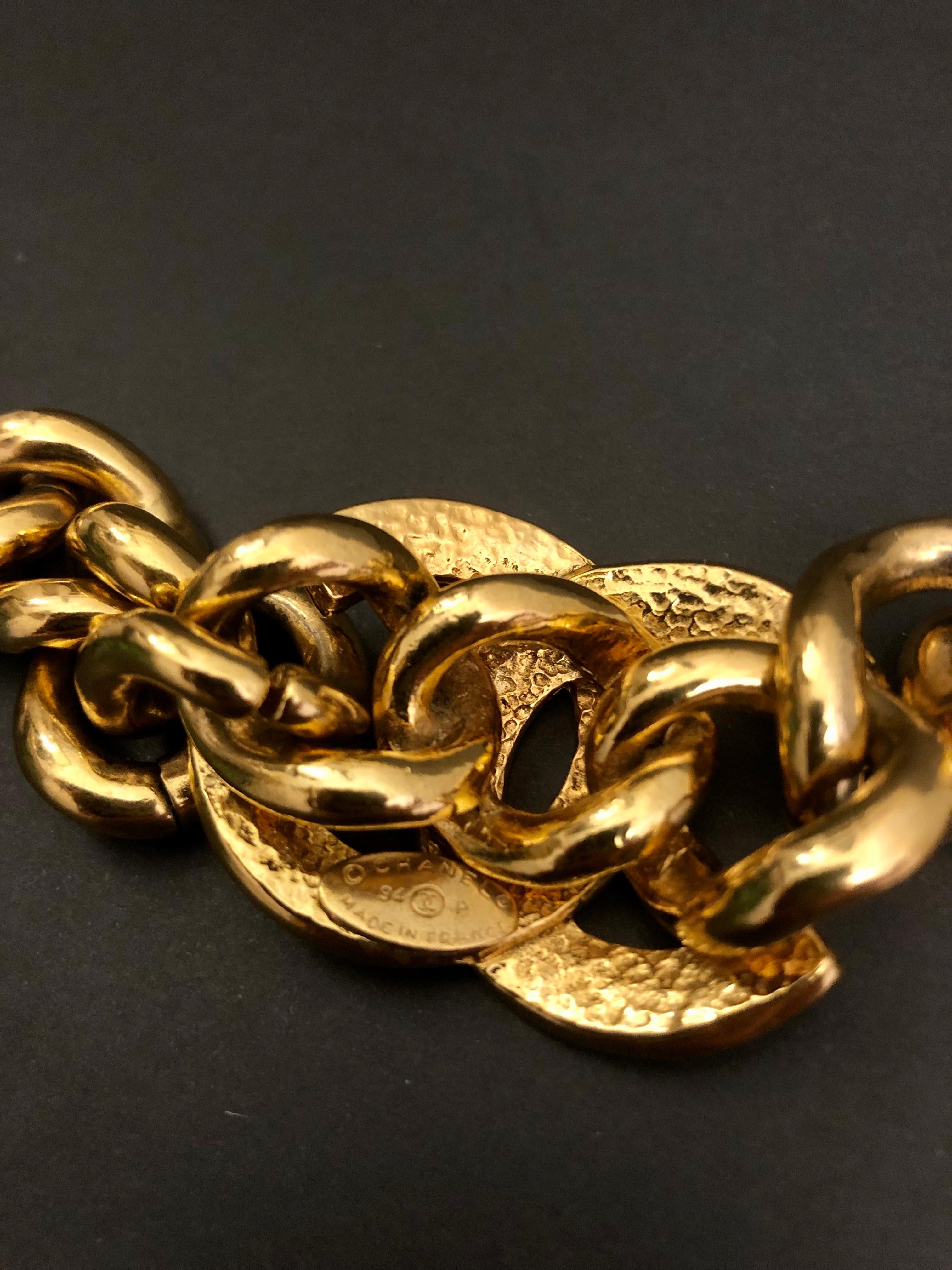 Women's or Men's 1994 Vintage CHANEL Gold Toned CC Chain Link Bracelet