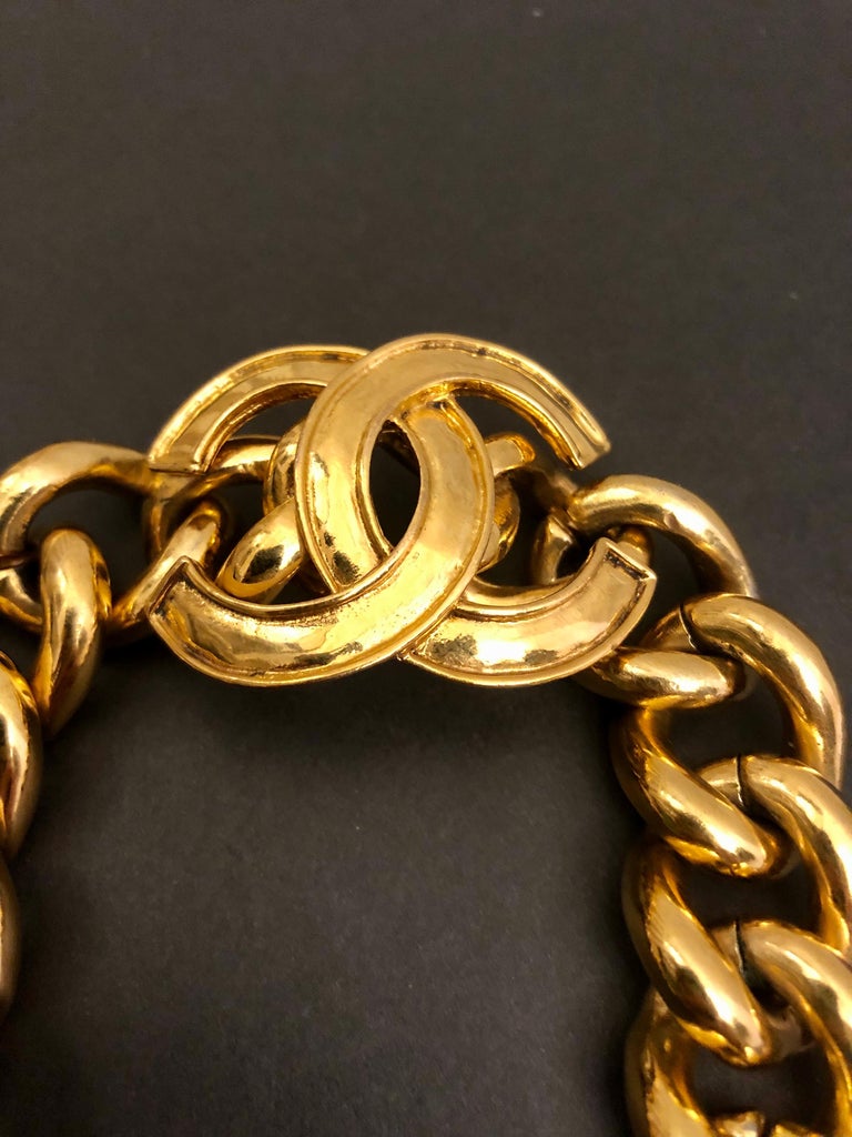 1994 Vintage CHANEL Gold Toned CC Chain Link Bracelet For Sale at 1stDibs chanel gold link
