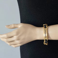 Vintage 1995 CHANEL ID Plate Leather Chain Bracelet