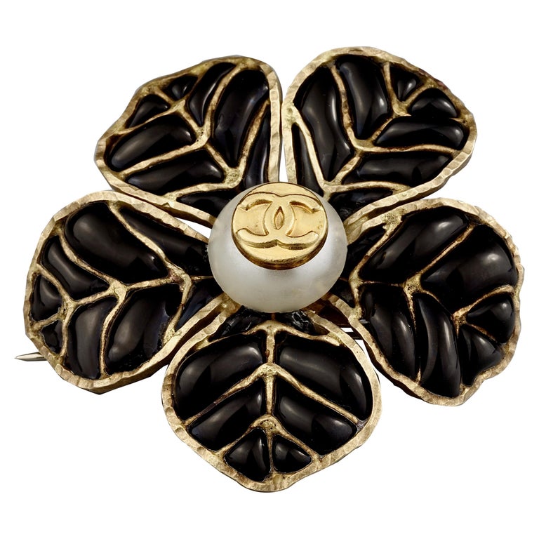 Chanel 03p Pearl Coco Camellia Brooch Clear Plastic Resin Flower