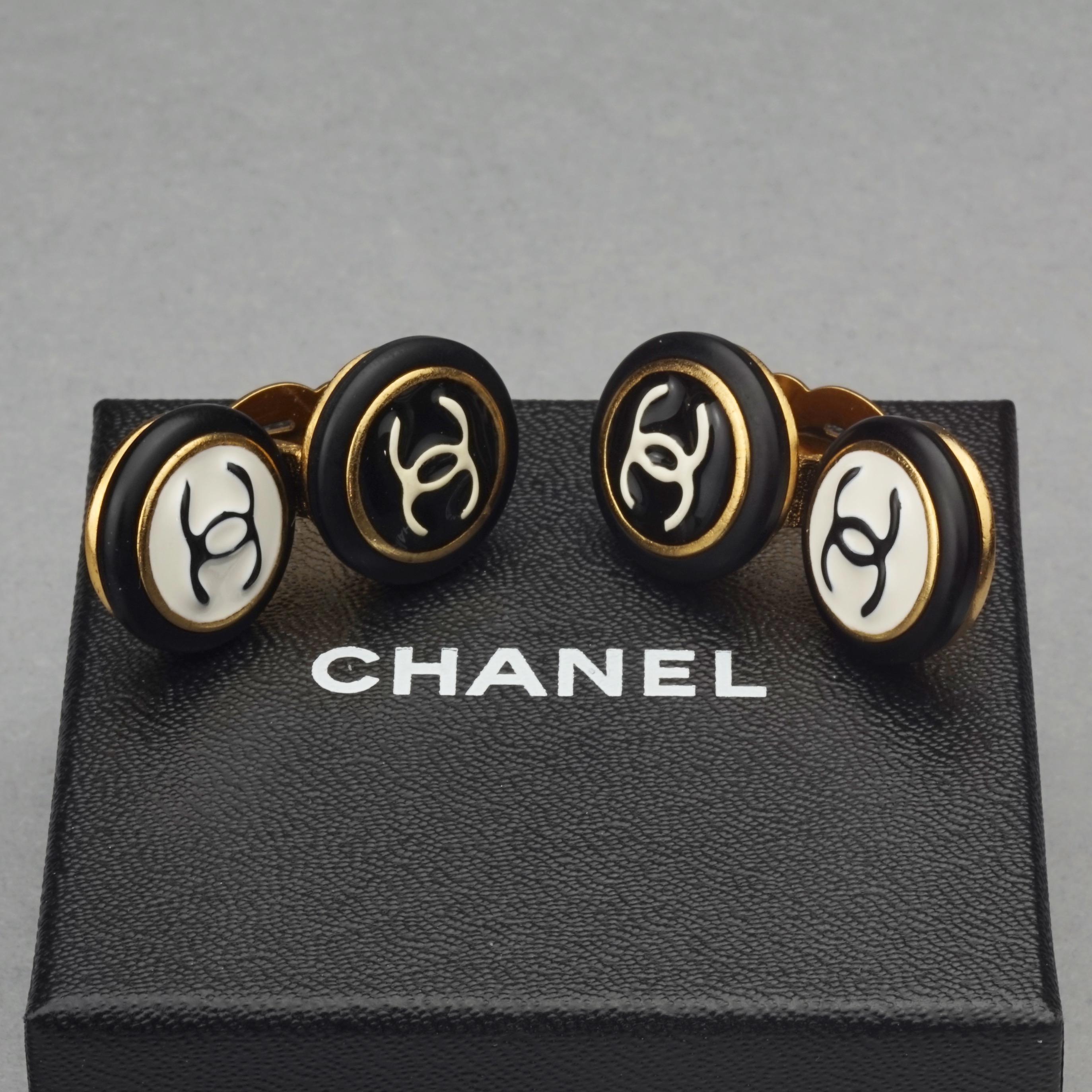 chanel black and white earrings