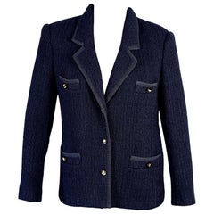 Vintage 1995 CHANEL Navy Blue Tweed Lucky Charm Button Jacket