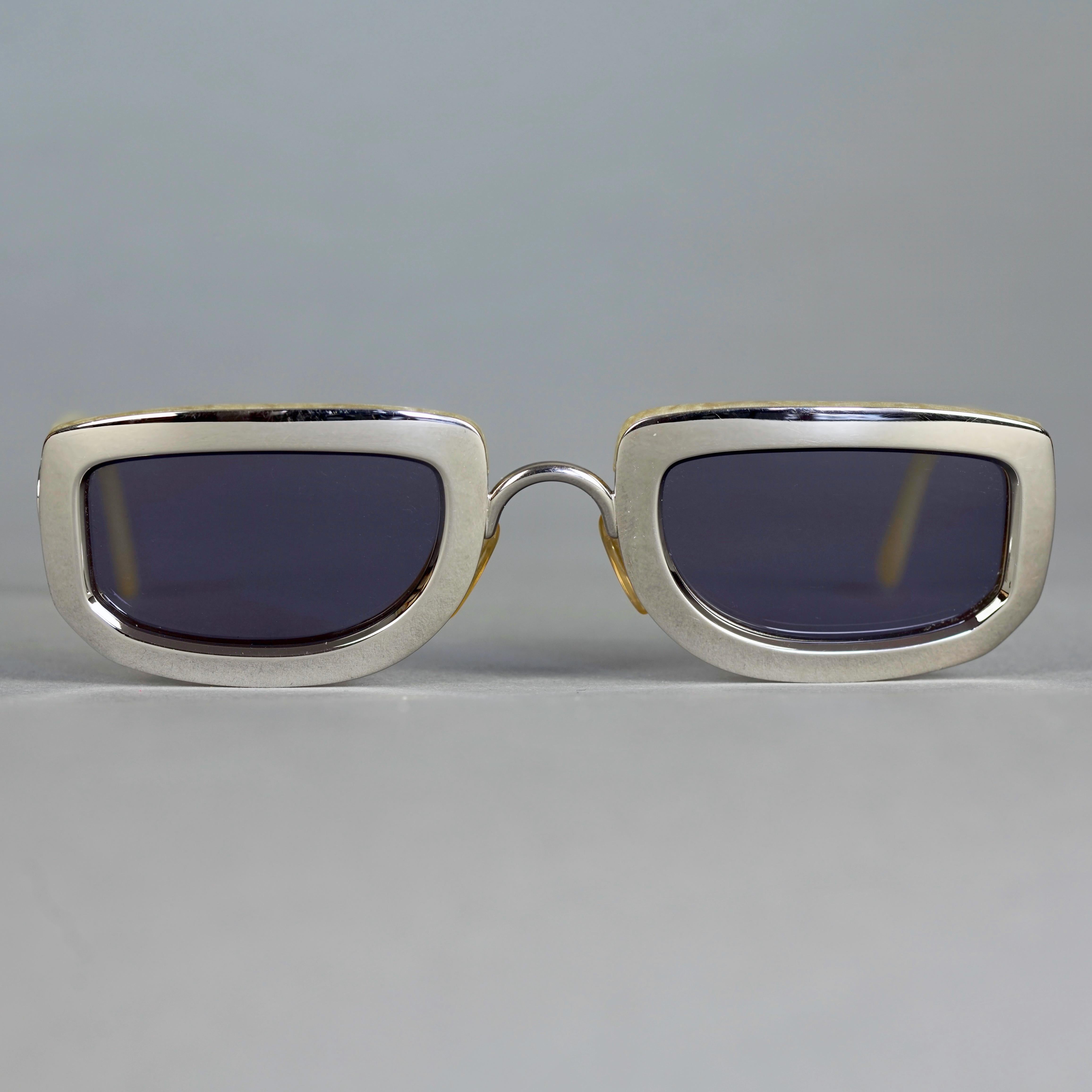 Vintage 1995 CHRISTIAN DIOR Silver Chrome Futuristic Sunglasses For Sale 2