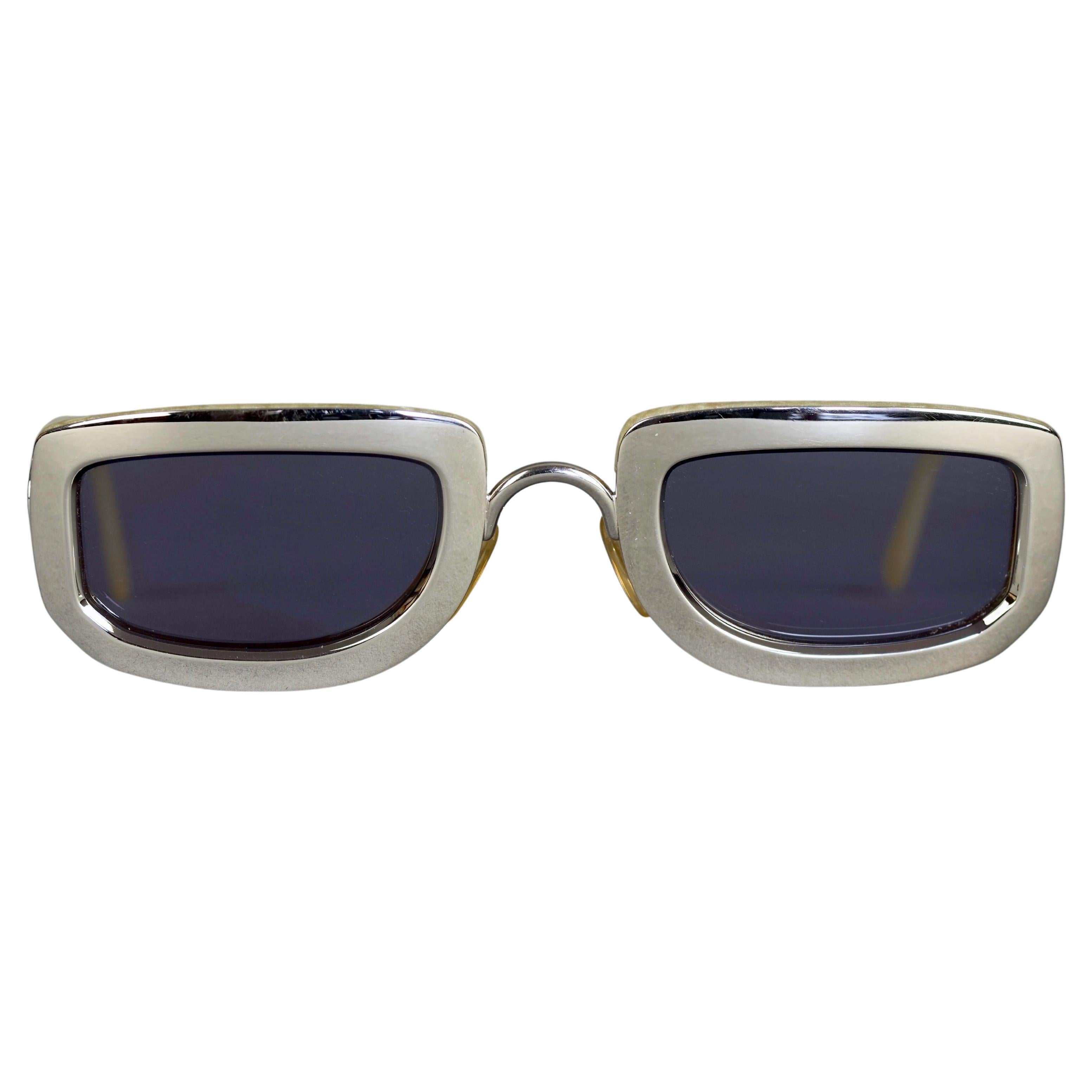Vintage 1995 CHRISTIAN DIOR Silver Chrome Futuristic Sunglasses For Sale
