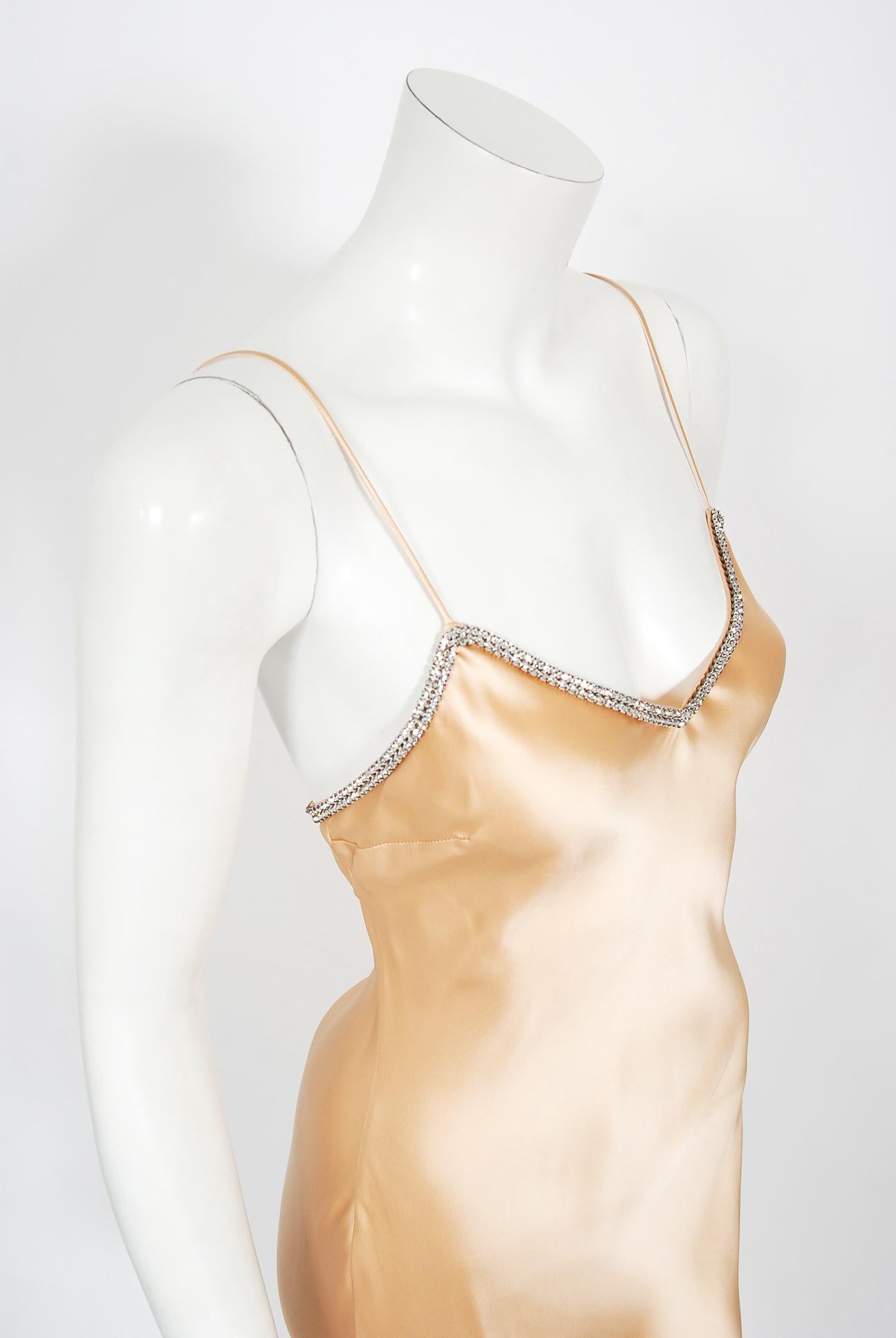 Vintage 1995 Dolce & Gabbana Rhinestone Peach Silk Bias-Cut Slip Dress w/ Jacket 7