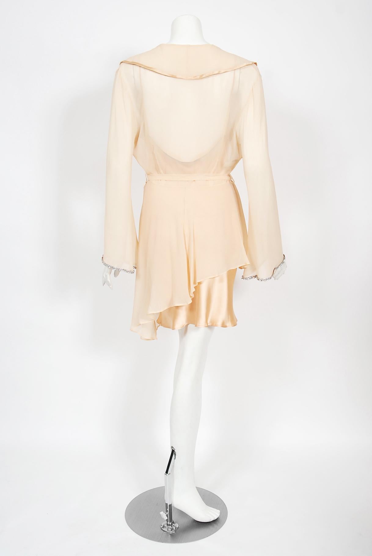 Vintage 1995 Dolce & Gabbana Rhinestone Peach Silk Bias-Cut Slip Dress w/ Jacket 9