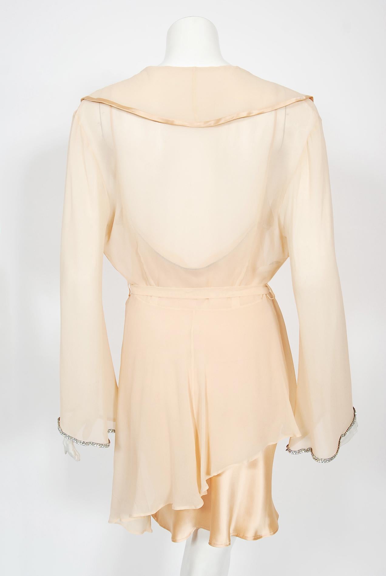 Vintage 1995 Dolce & Gabbana Rhinestone Peach Silk Bias-Cut Slip Dress w/ Jacket 10