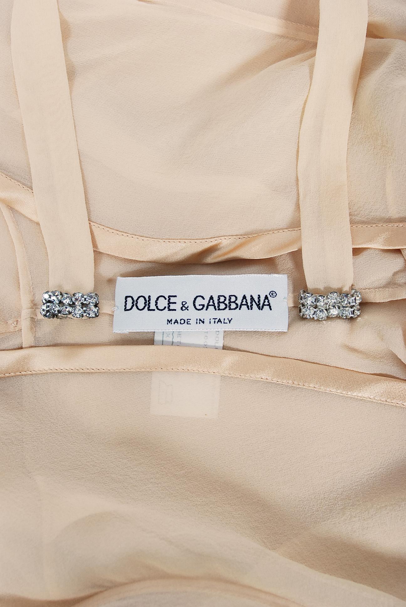 Vintage 1995 Dolce & Gabbana Rhinestone Peach Silk Bias-Cut Slip Dress w/ Jacket 12