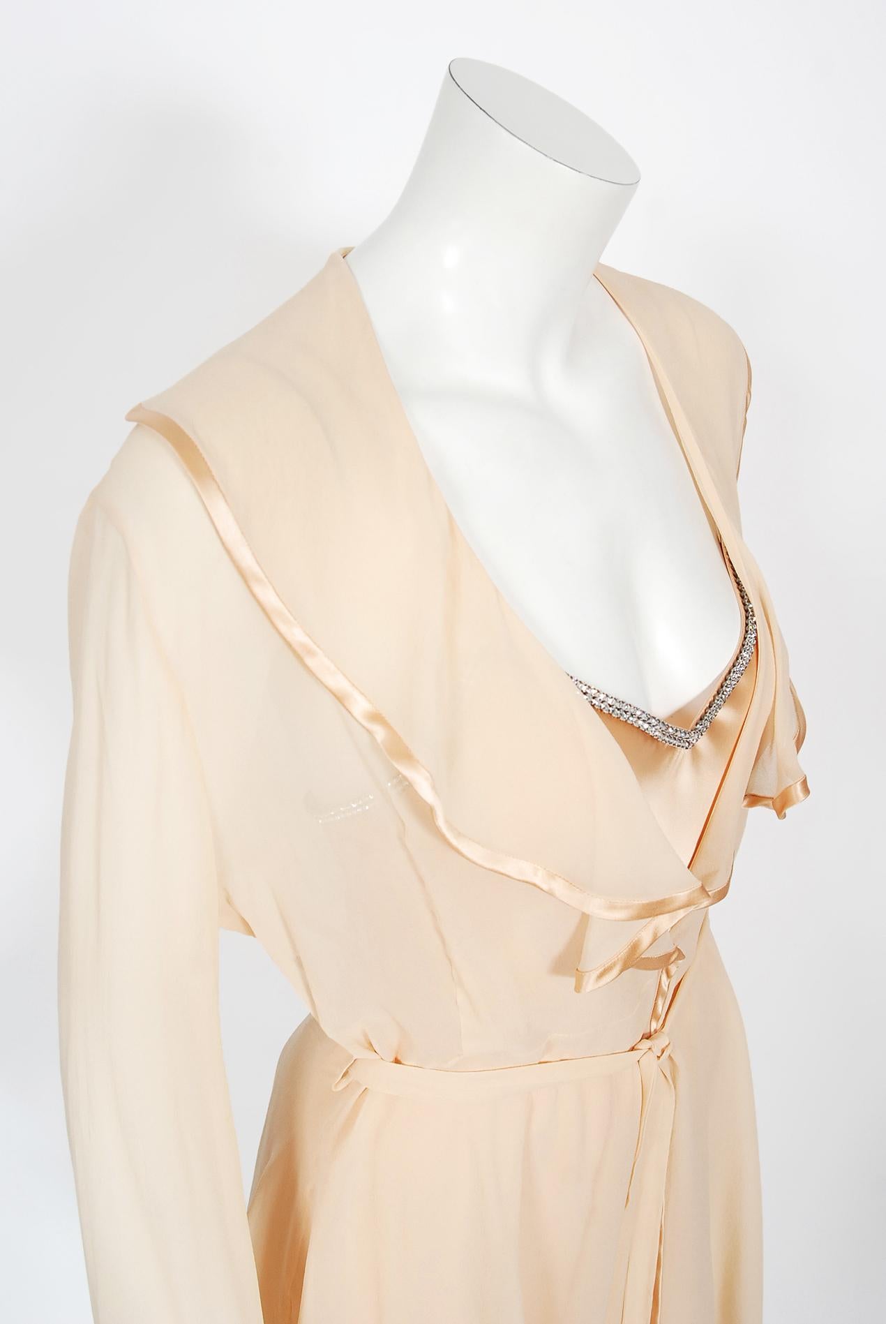 Women's Vintage 1995 Dolce & Gabbana Rhinestone Peach Silk Bias-Cut Slip Dress w/ Jacket