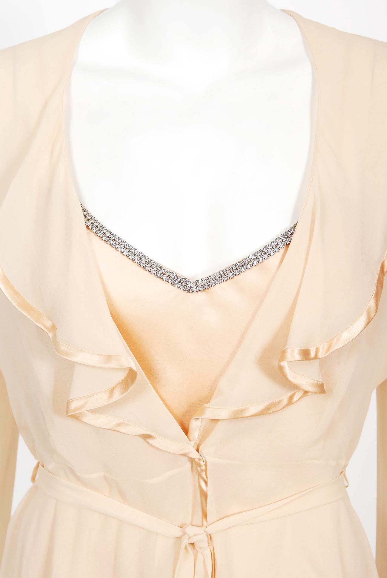 Vintage 1995 Dolce & Gabbana Rhinestone Peach Silk Bias-Cut Slip Dress w/ Jacket 2