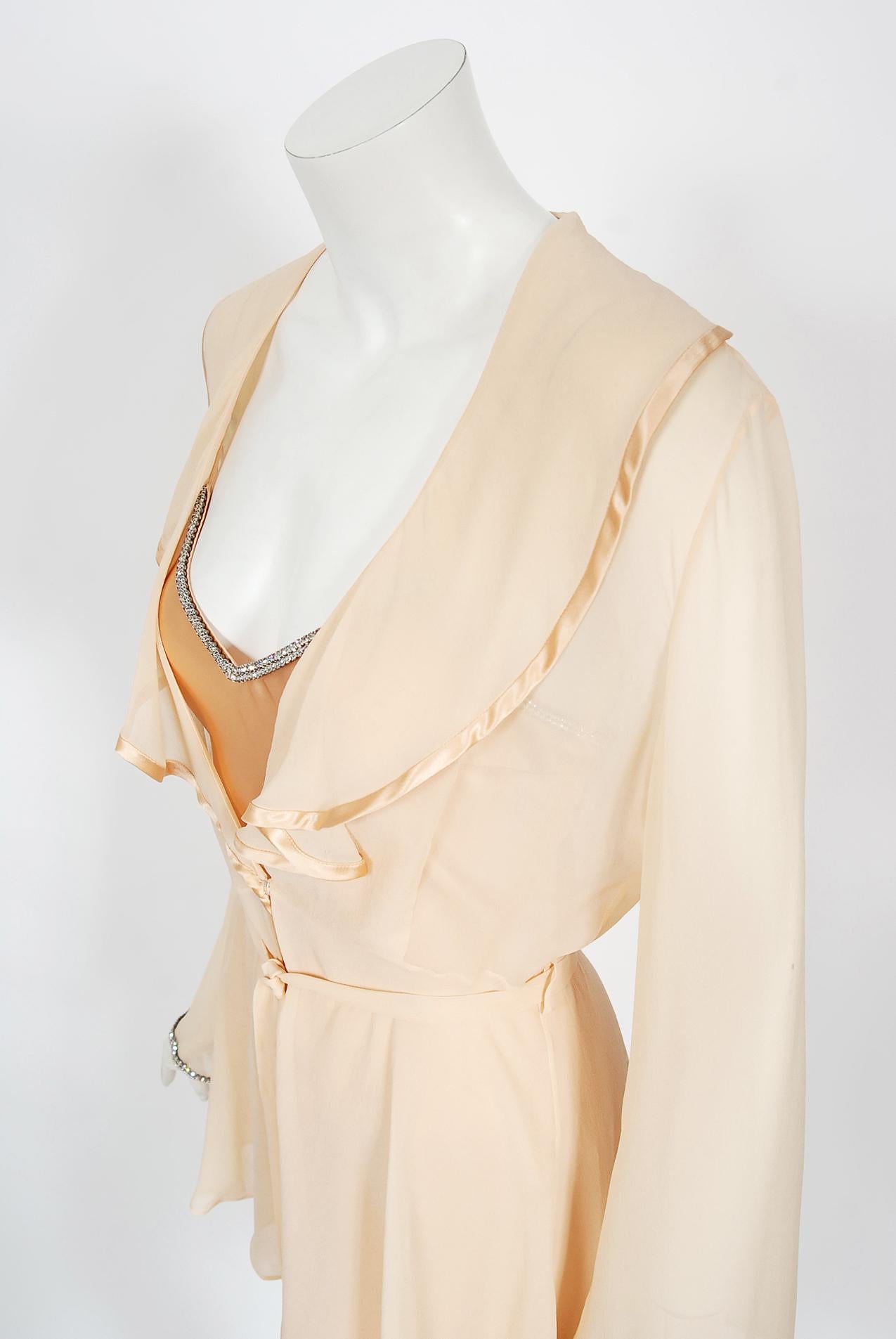 Vintage 1995 Dolce & Gabbana Rhinestone Peach Silk Bias-Cut Slip Dress w/ Jacket 4