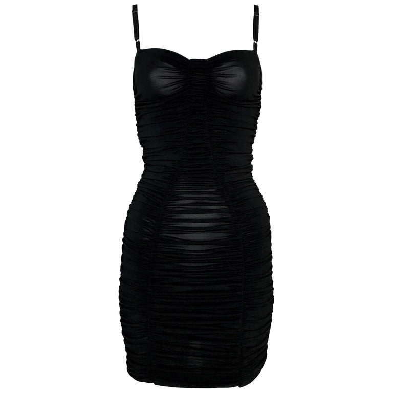 Vintage 1995 Dolce and Gabbana Semi Sheer Black Ruched Wiggle Mini