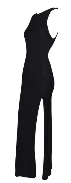 Vintage 1995 Gianni Versace Semi-Sheer Slinky Black Knit High Slits Gown Dress