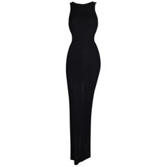 Vintage 1995 Gianni Versace Semi-Sheer Slinky Black Knit High Slits Gown Dress