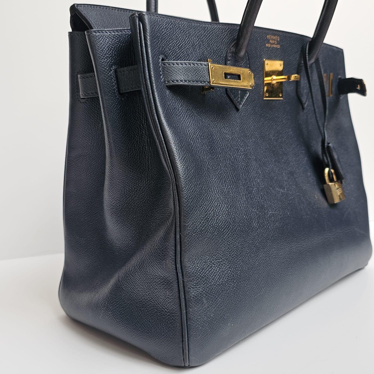 Bolso Vintage 1995 Hermes Birkin HAC 32 Lisse Piel Azul Zafiro en venta 7