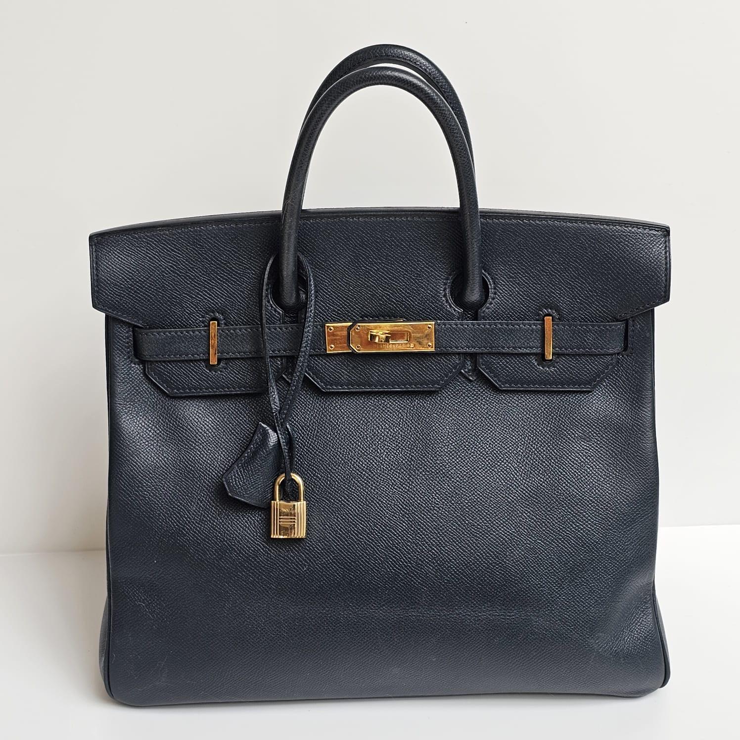 Bolso Vintage 1995 Hermes Birkin HAC 32 Lisse Piel Azul Zafiro en venta 14