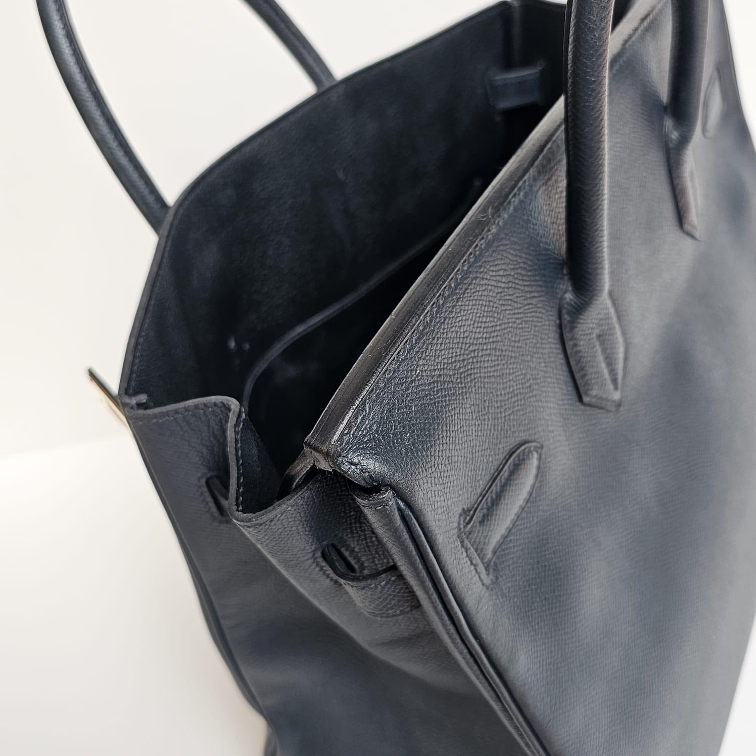 Bolso Vintage 1995 Hermes Birkin HAC 32 Lisse Piel Azul Zafiro en venta 2