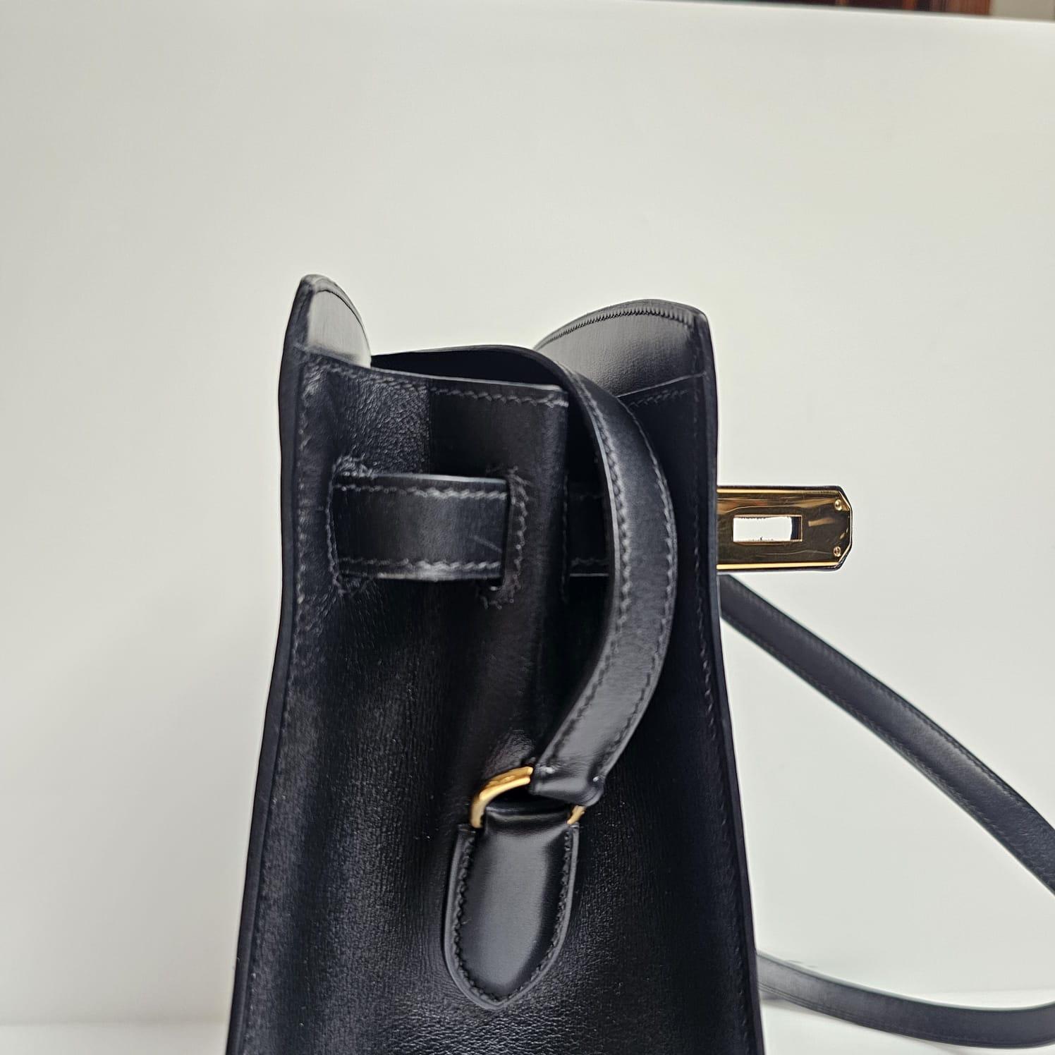 Vintage 1995 Hermes Black Box Leather Kelly Sport MM Bag For Sale 6