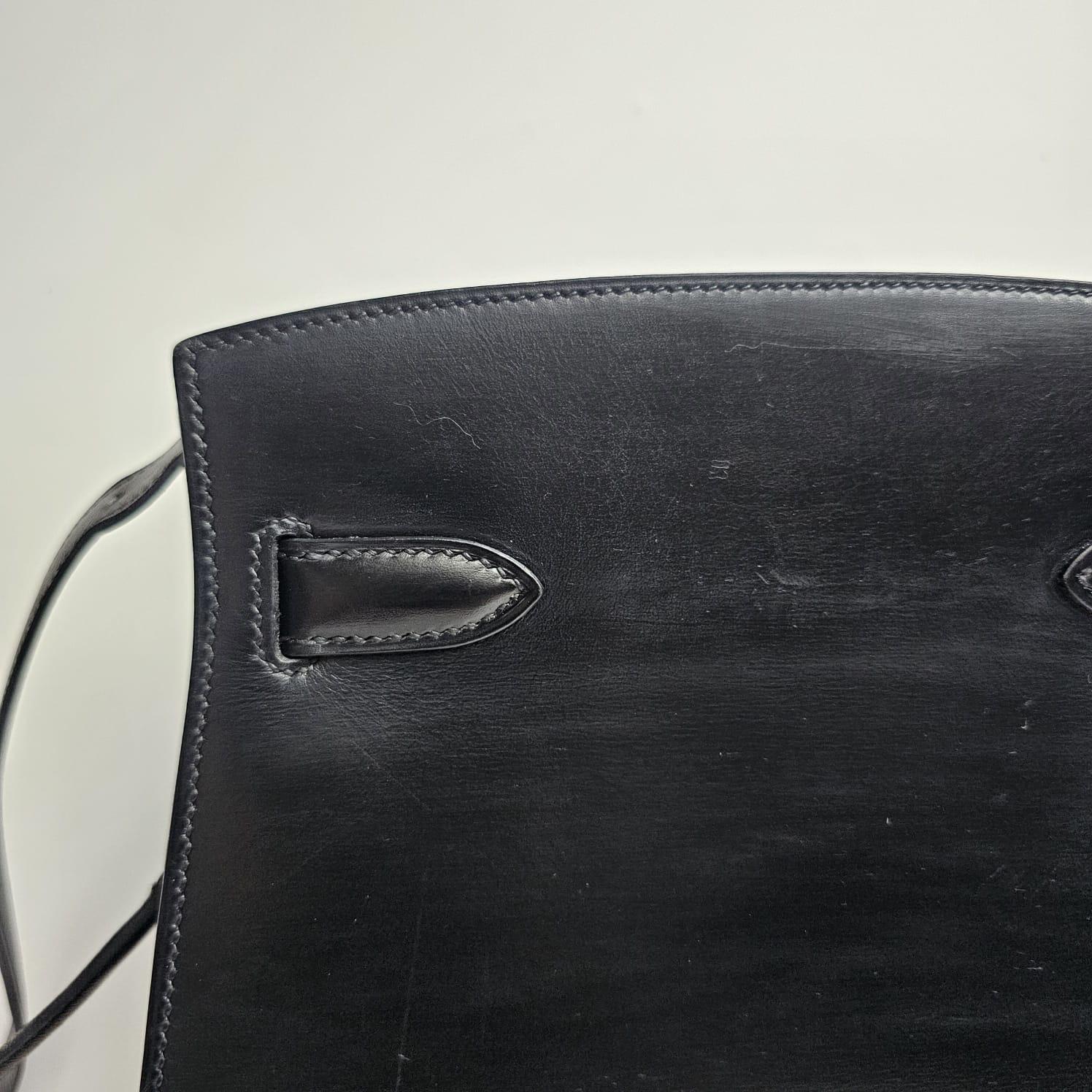 Vintage 1995 Hermes Black Box Leather Kelly Sport MM Bag For Sale 7