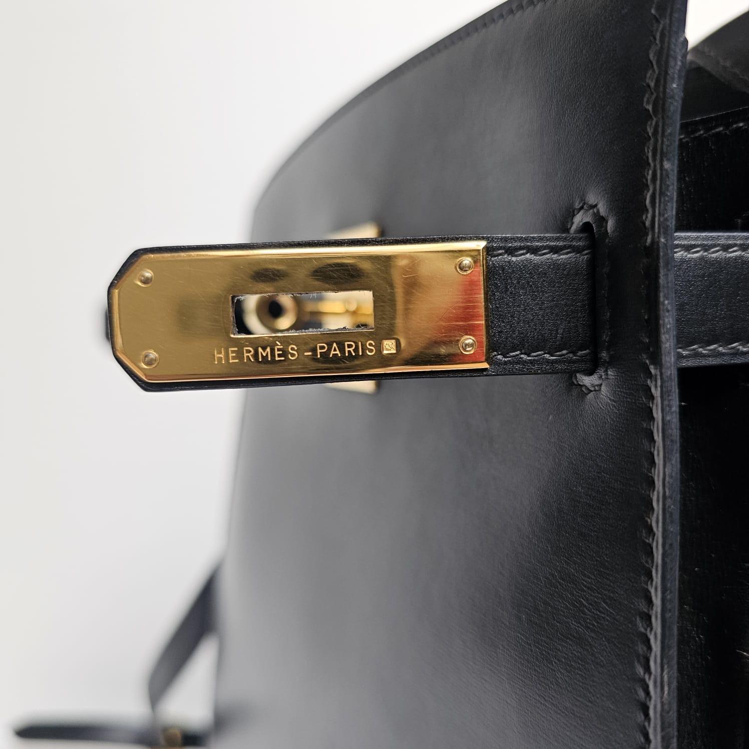 Vintage 1995 Hermes Black Box Leather Kelly Sport MM Bag For Sale 9