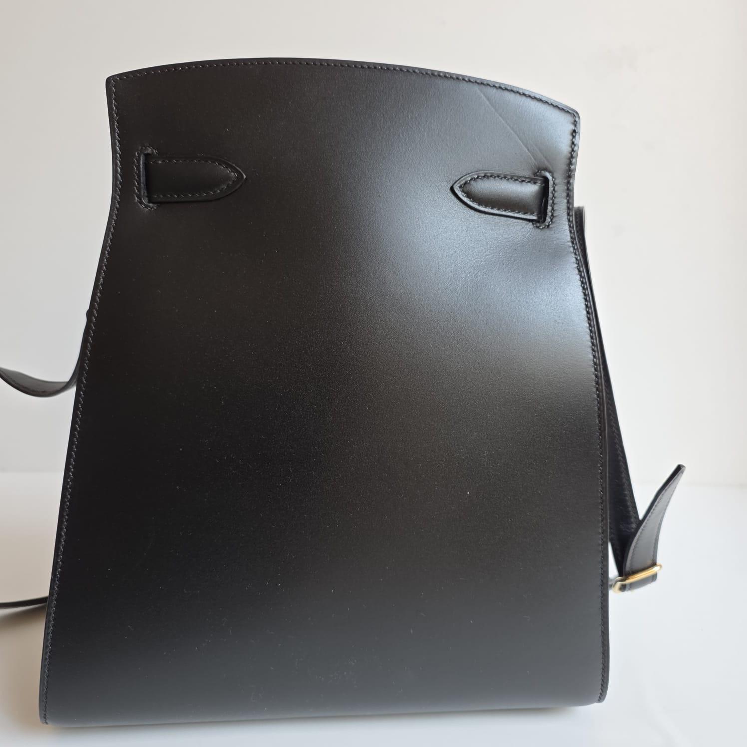 Vintage 1995 Hermes Schwarz Box Leder Kelly Sport MM Tasche im Angebot 10