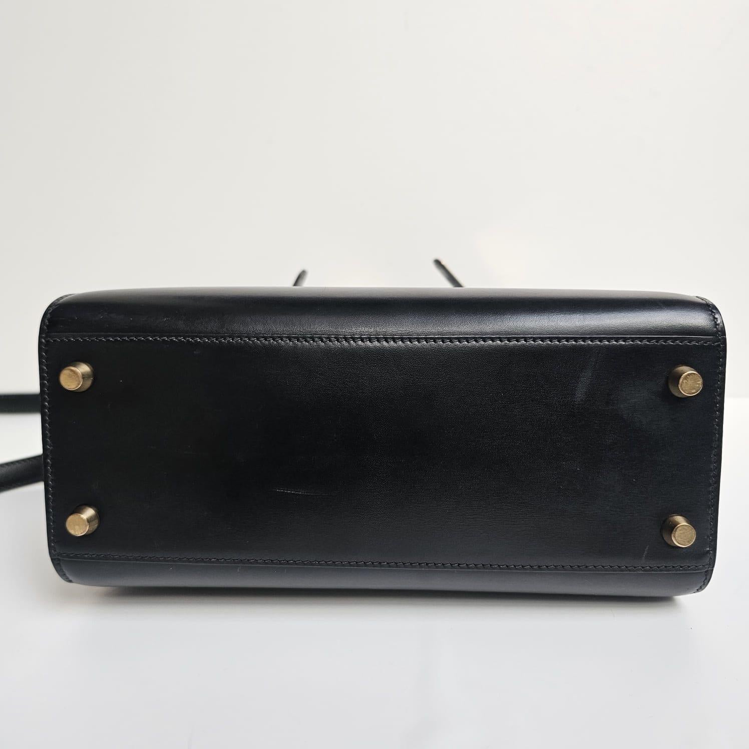 Vintage 1995 Hermes Black Box Leather Kelly Sport MM Bag For Sale 11