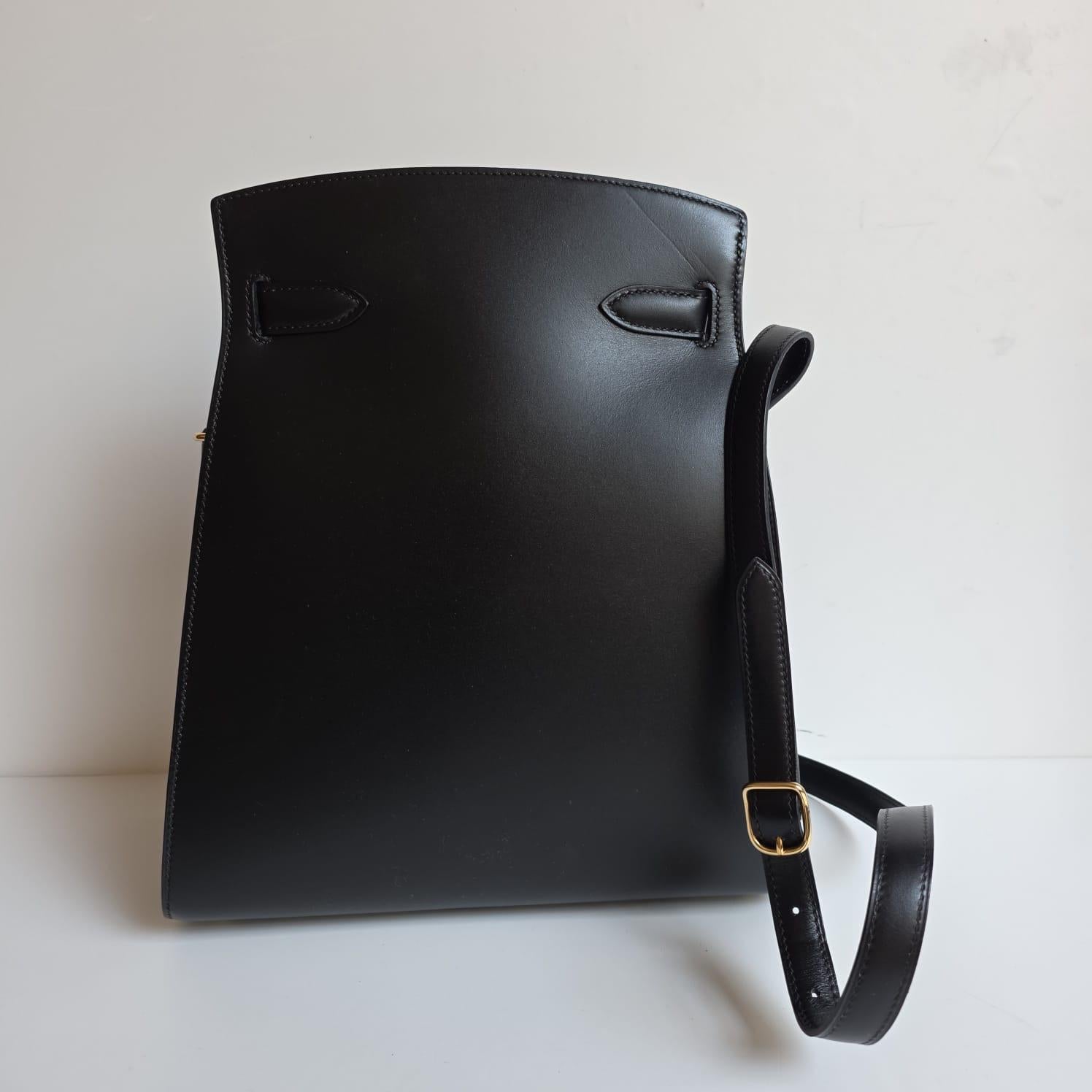 Vintage 1995 Hermes Schwarz Box Leder Kelly Sport MM Tasche im Angebot 11