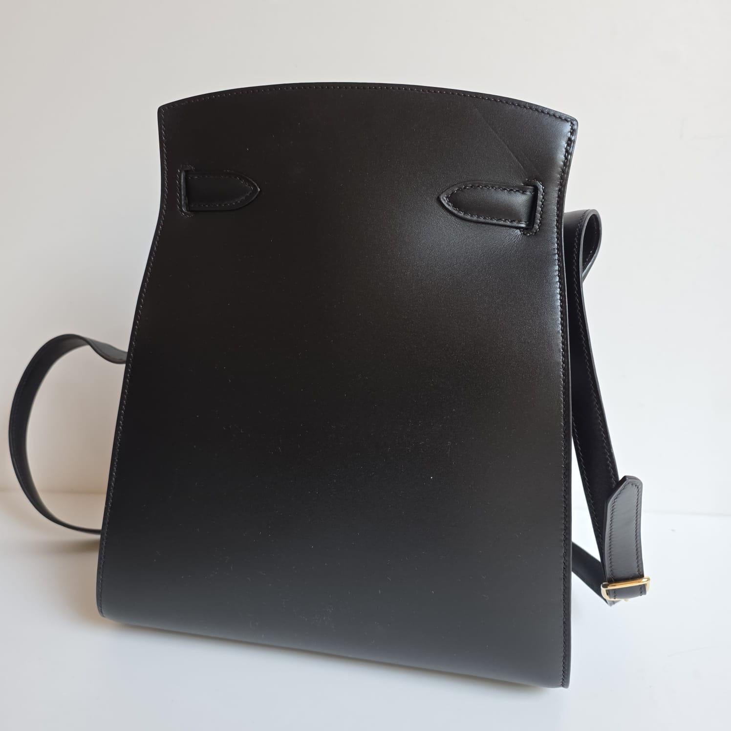 Vintage 1995 Hermes Schwarz Box Leder Kelly Sport MM Tasche im Angebot 12