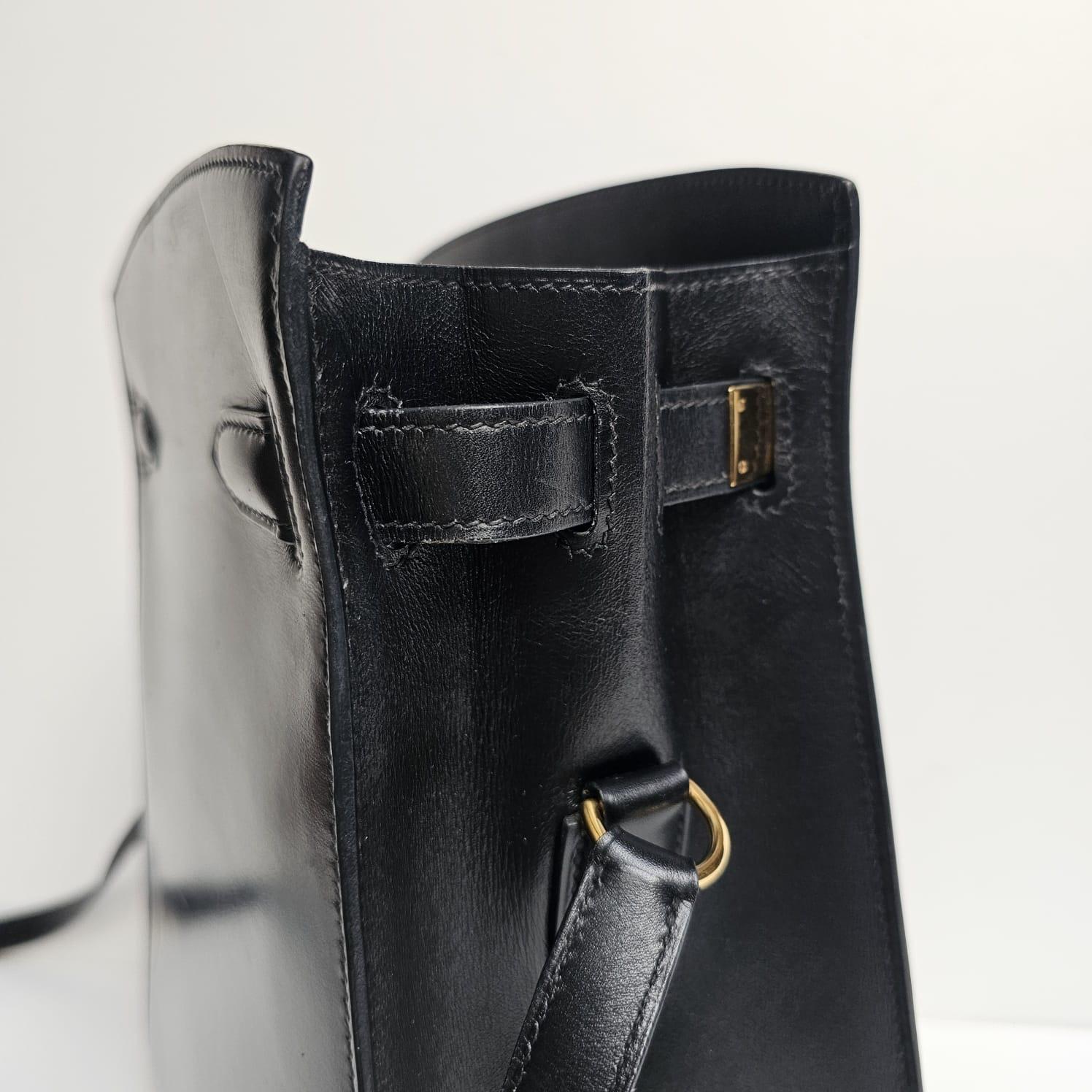 Vintage 1995 Hermes Black Box Leather Kelly Sport MM Bag For Sale 13