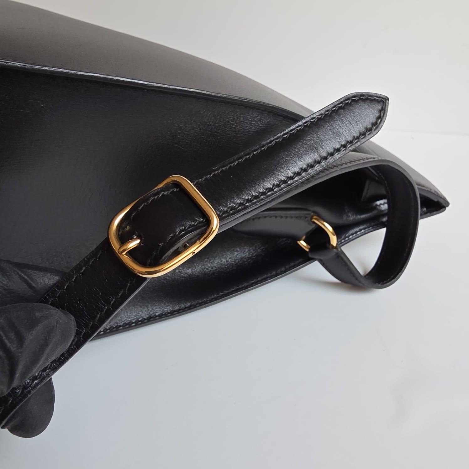 Vintage 1995 Hermes Schwarz Box Leder Kelly Sport MM Tasche im Angebot 13