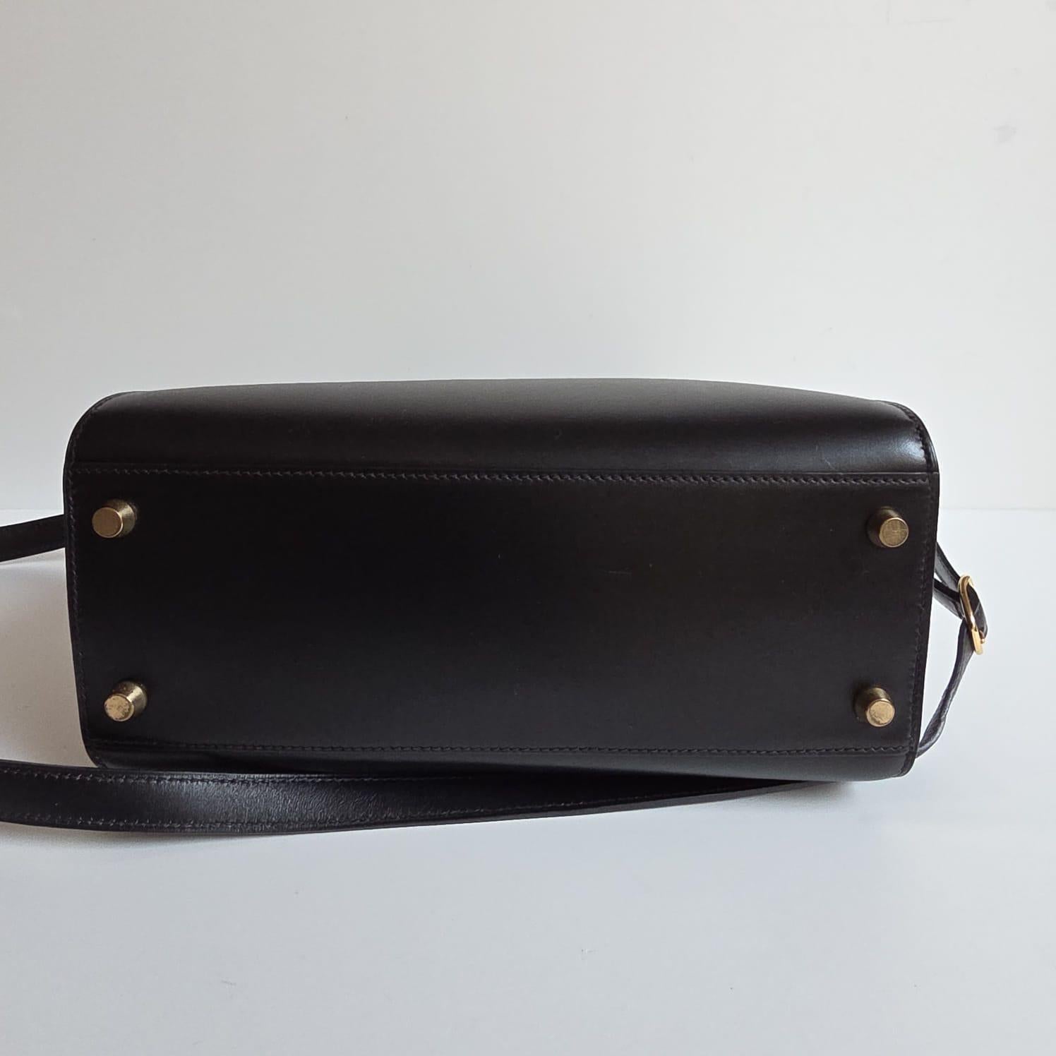 Vintage 1995 Hermes Schwarz Box Leder Kelly Sport MM Tasche im Angebot 14