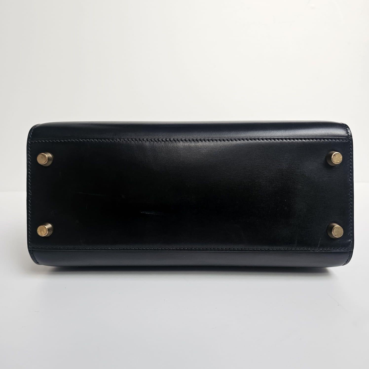Vintage 1995 Hermes Black Box Leather Kelly Sport MM Bag For Sale 15