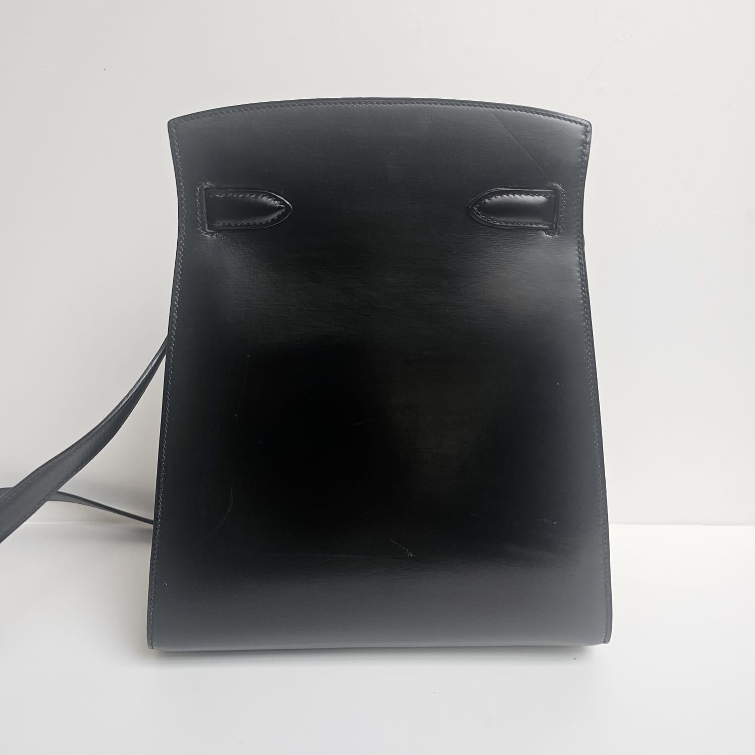 Vintage 1995 Hermes Black Box Leather Kelly Sport MM Bag For Sale 1