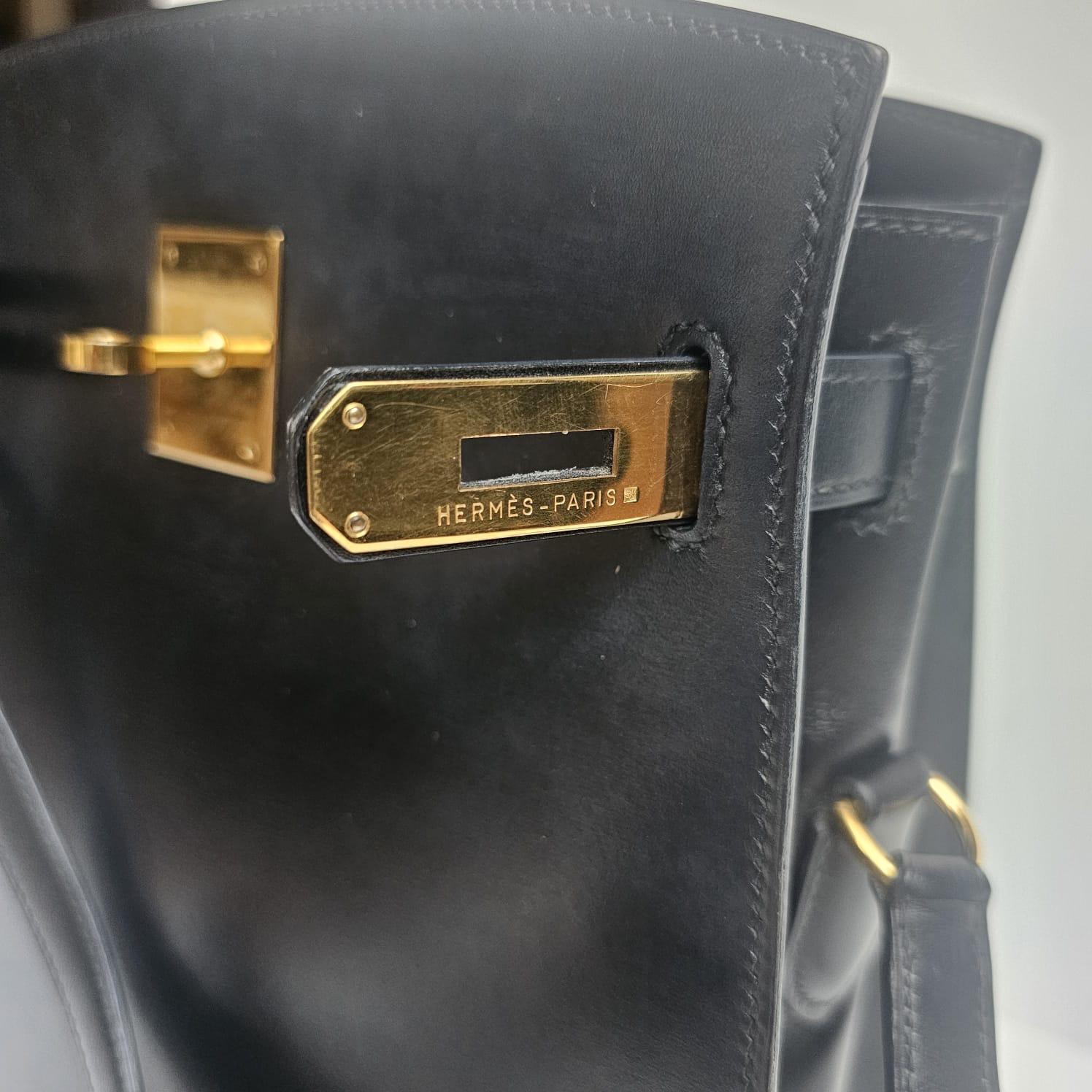 Vintage 1995 Hermes Black Box Leather Kelly Sport MM Bag For Sale 3